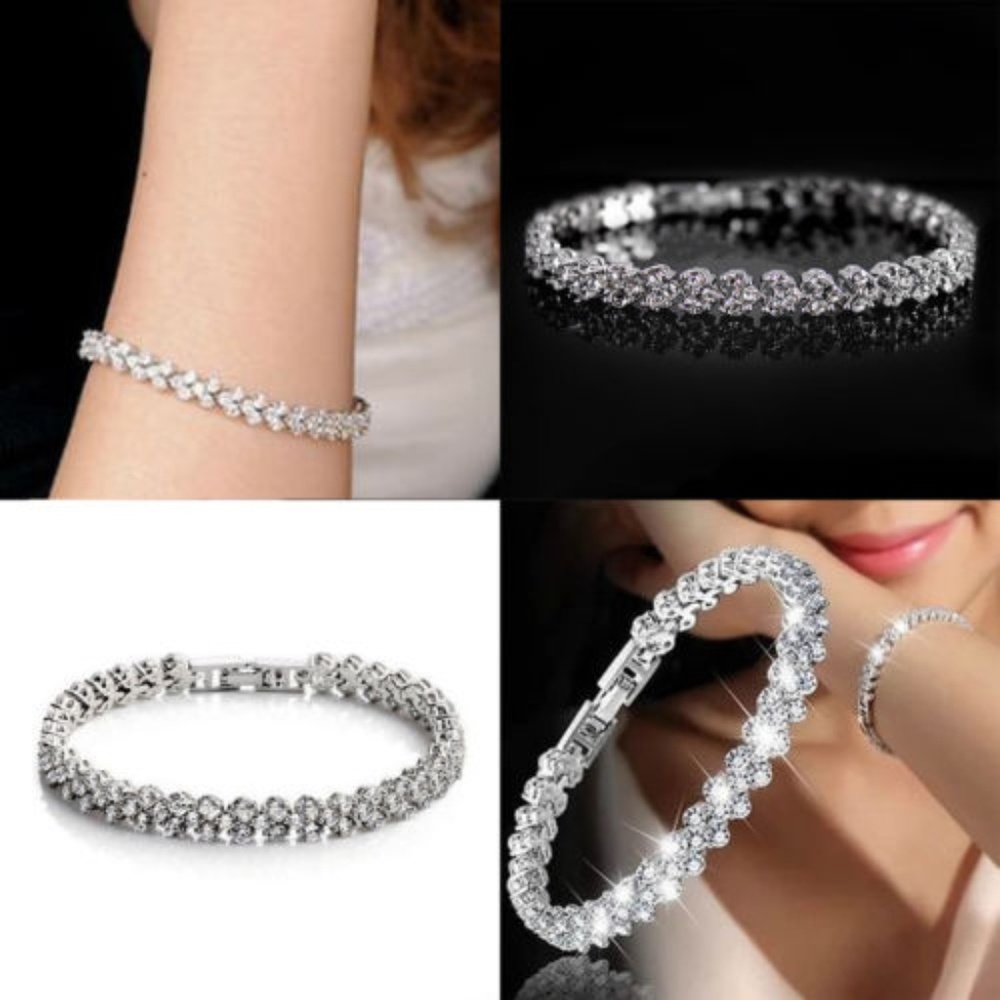 Roman Heart Clear AAAA CZ Silver Tennis Bracelet